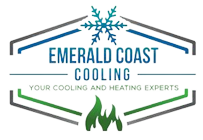A green background with the words emerald coast cooling and an image of a snowflake.
